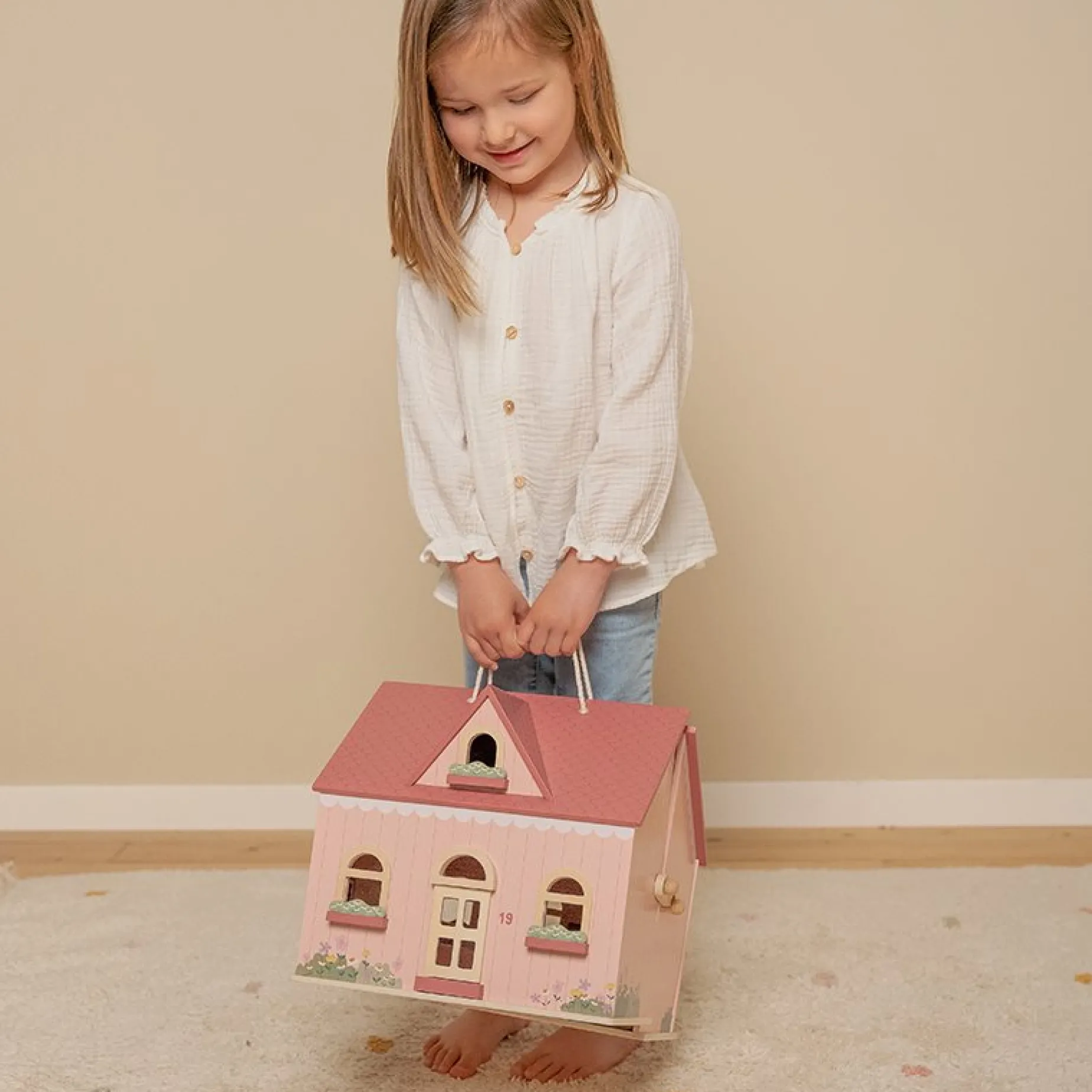 Draagbaar poppenhuis hout